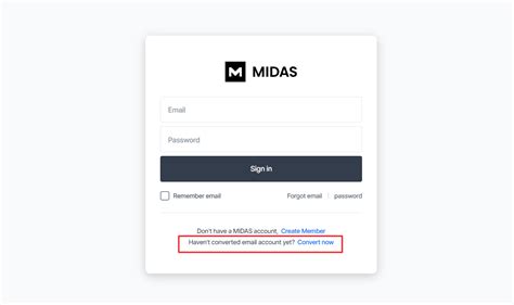 midas user account.